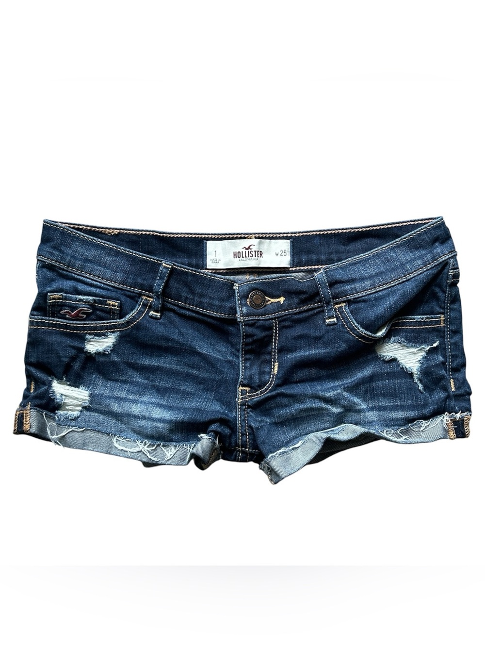Y2K “Hollister” Ripped Medium Wash Low Rise Denim Mini Shorts